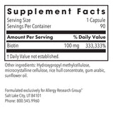 Botella de HiBiotin de Allergy Research Group con 90 cápsulas para uso diario.