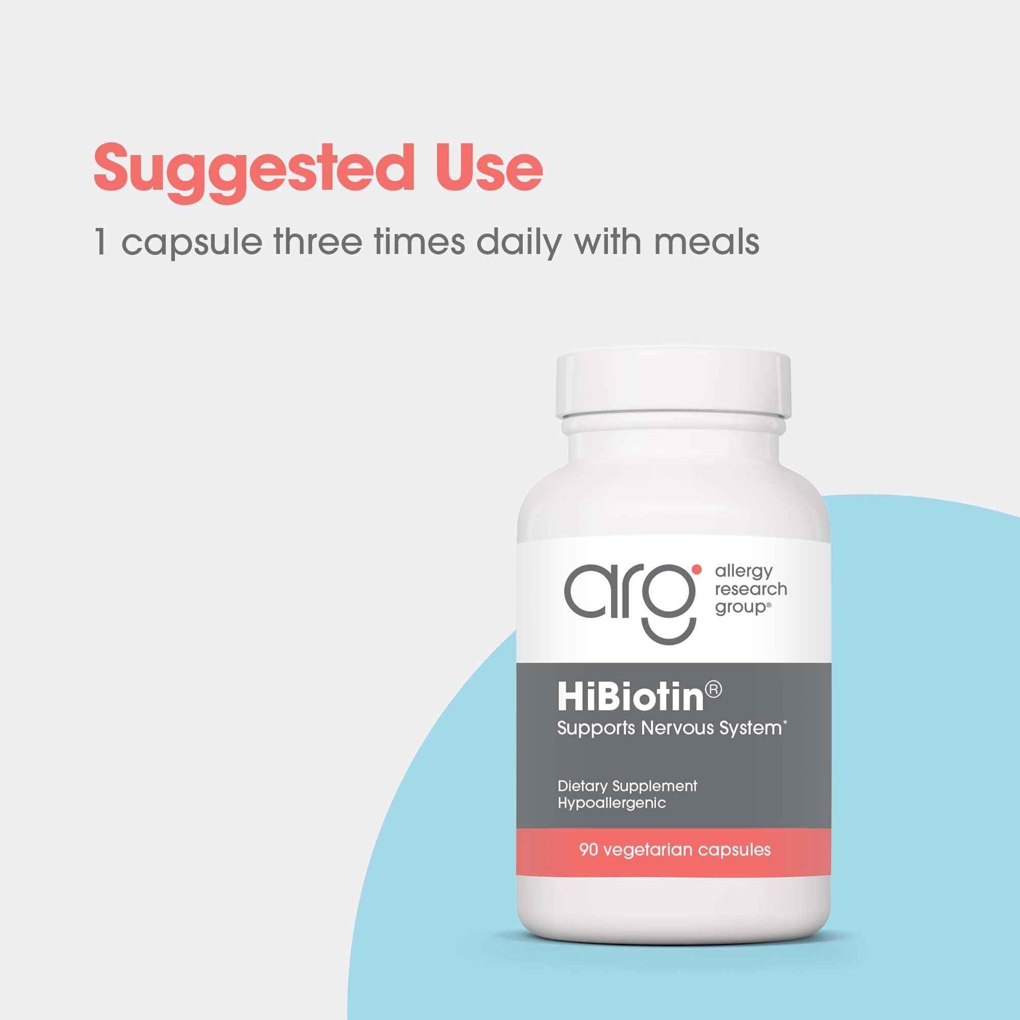 Suplemento HiBiotin de Allergy Research Group para soporte nutricional diario.