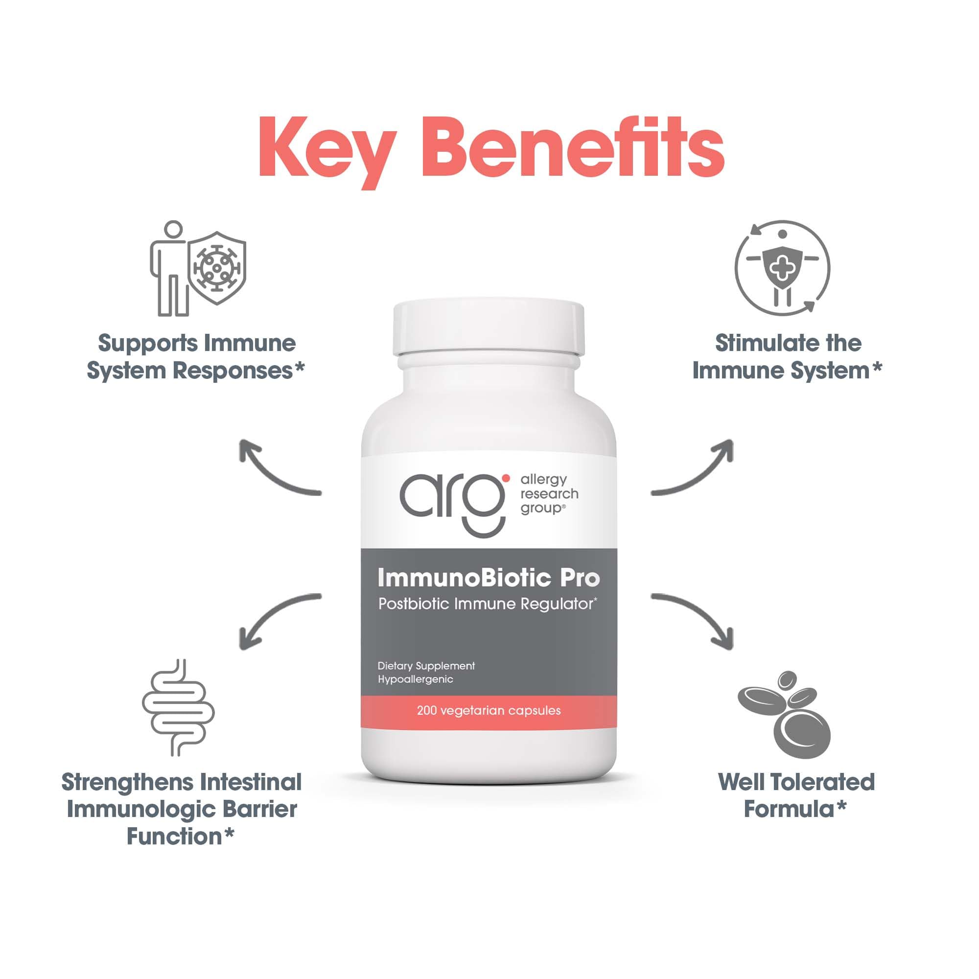 Allergy Research Group ImmunoBiotic Pro, cápsulas, uso diario para apoyo digestivo.