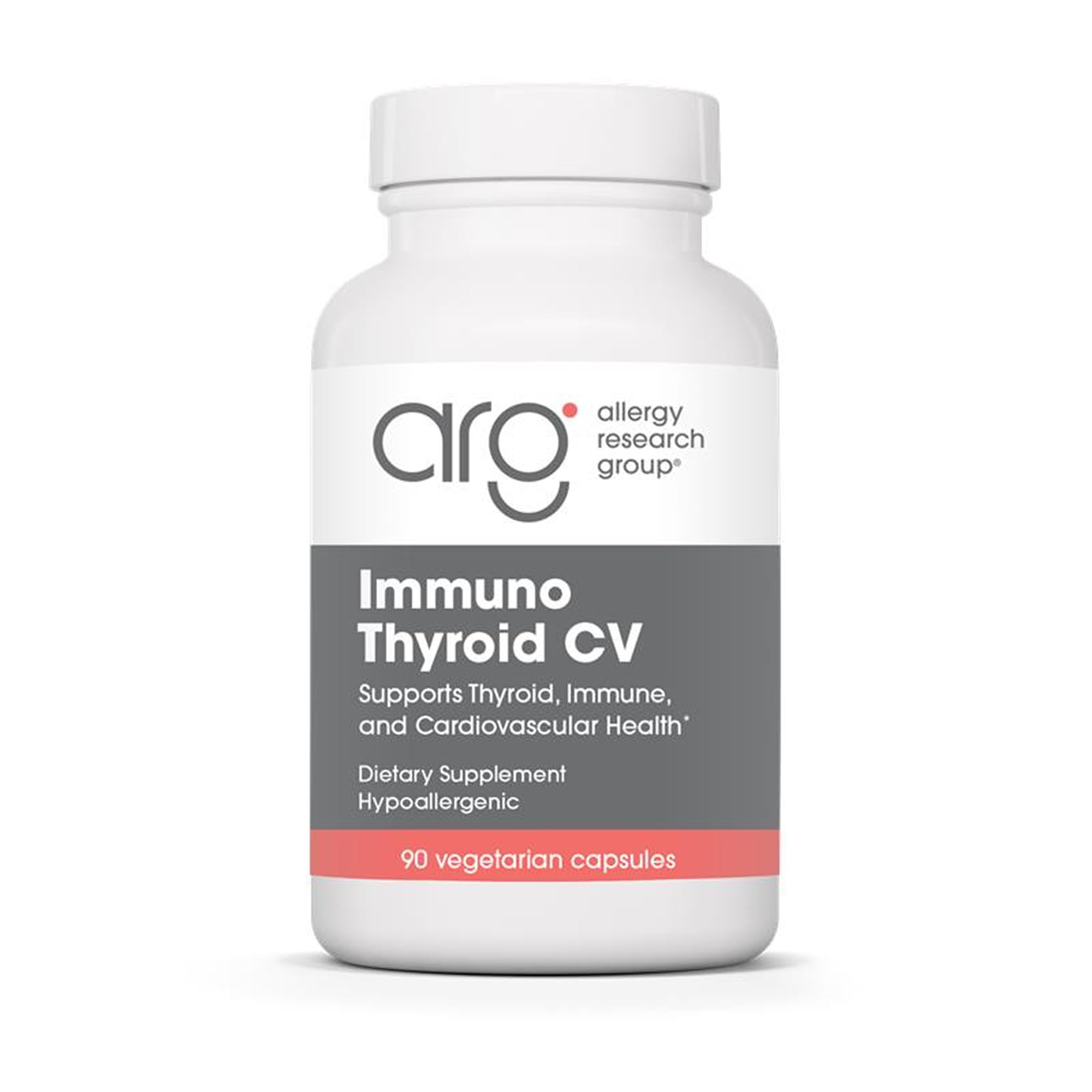 Allergy Research Group Immuno Tiroid CV, botella de cápsulas para apoyo tiroideo e inmunitario.
