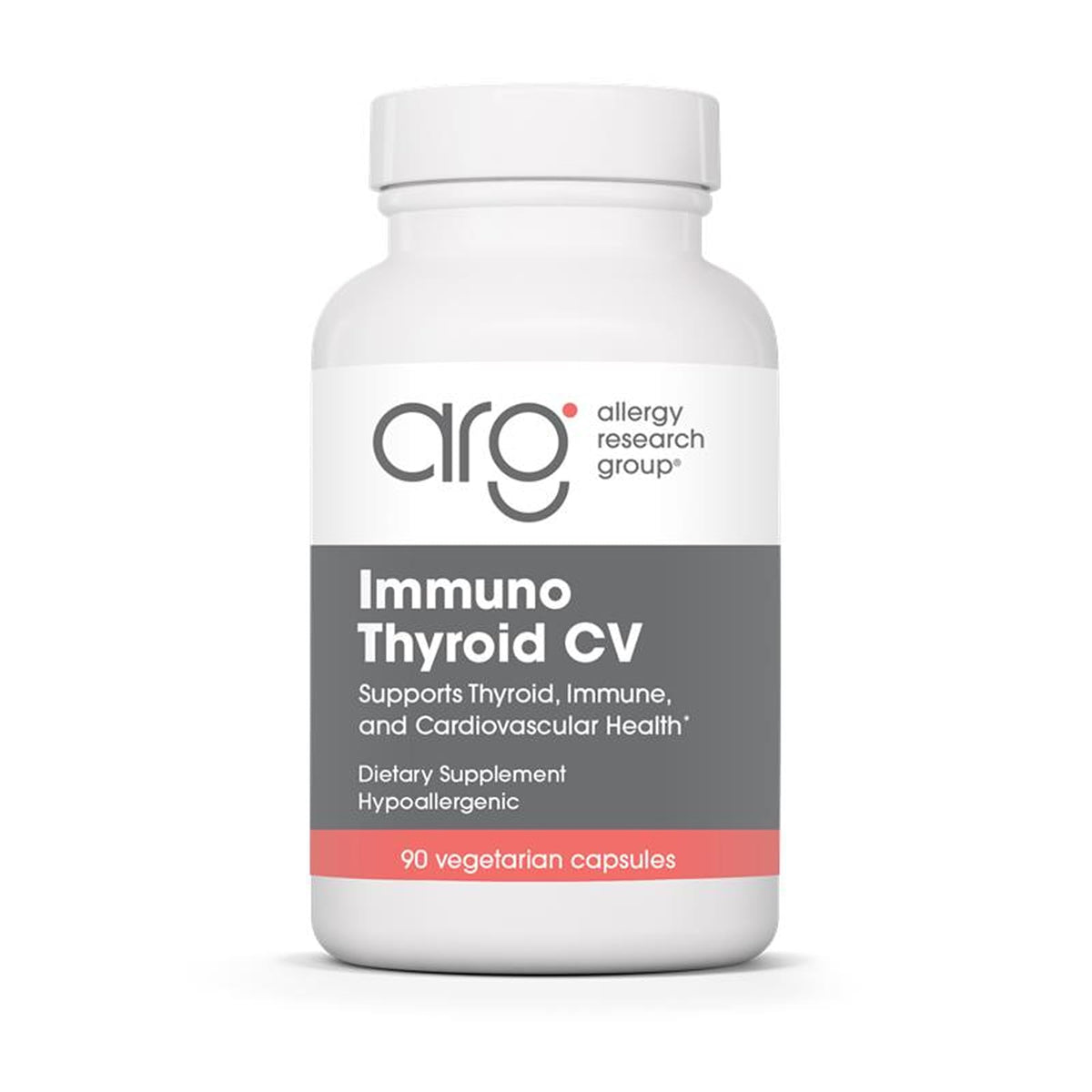 Allergy Research Group Immuno Tiroid CV, botella de cápsulas para apoyo tiroideo e inmunitario.