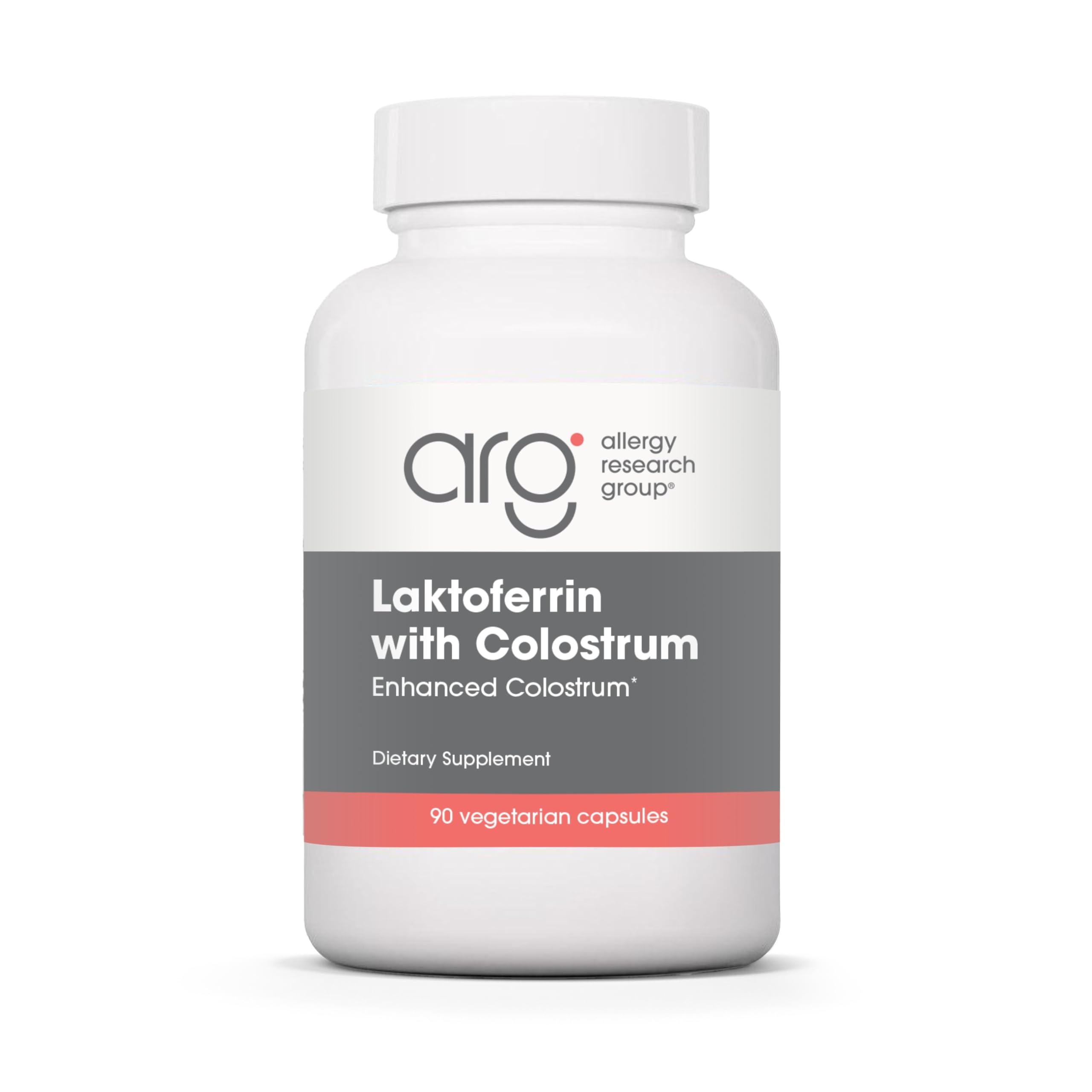 Allergy Research Group Lactoferrina con Calostro: botella para uso diario y soporte inmunitario.
