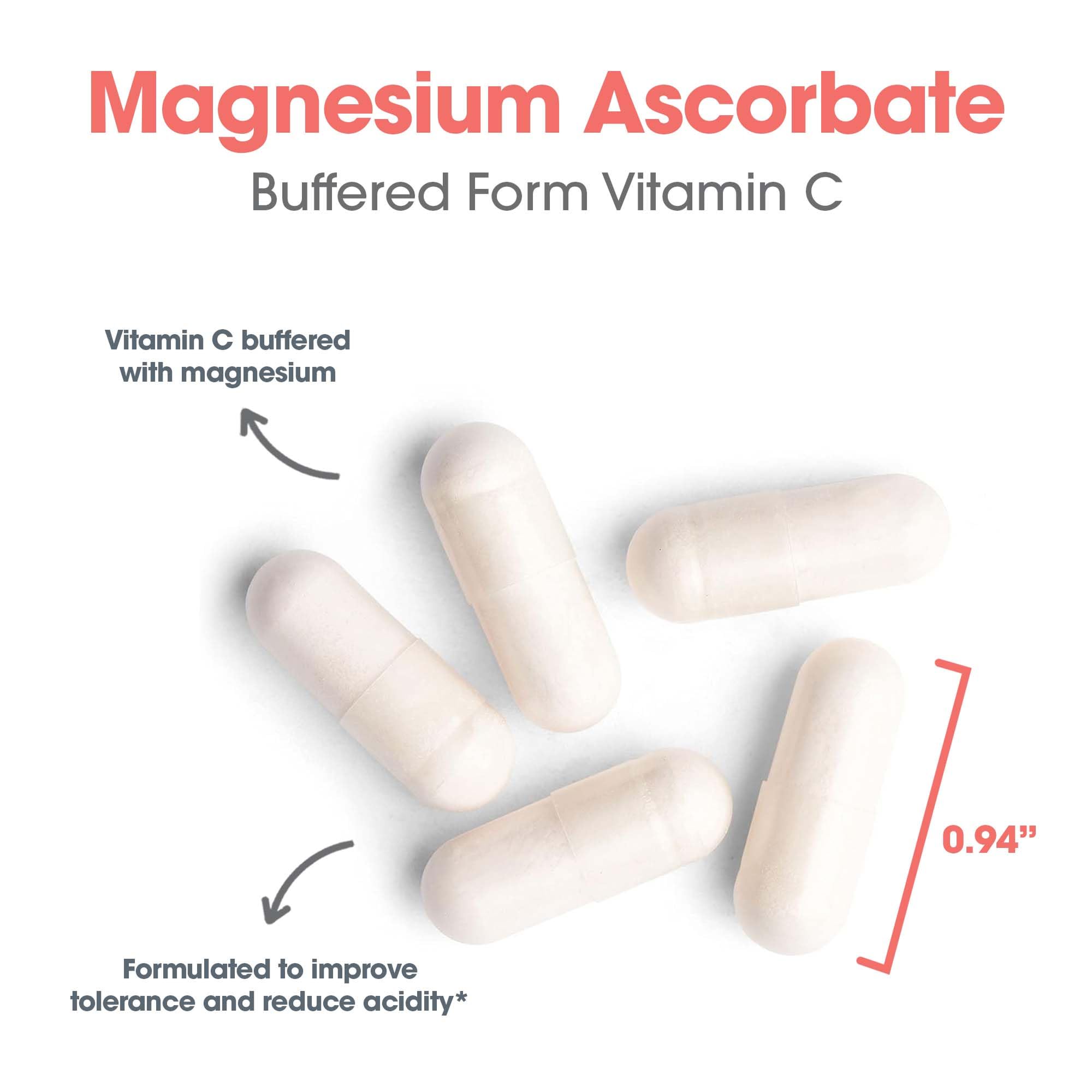 Allergy Research Group Magnesio Ascorbato detalle de cápsula, formato suave y neutral