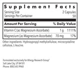 Allergy Research Group Magnesio Ascorbato etiqueta frontal con información de 1000 mg