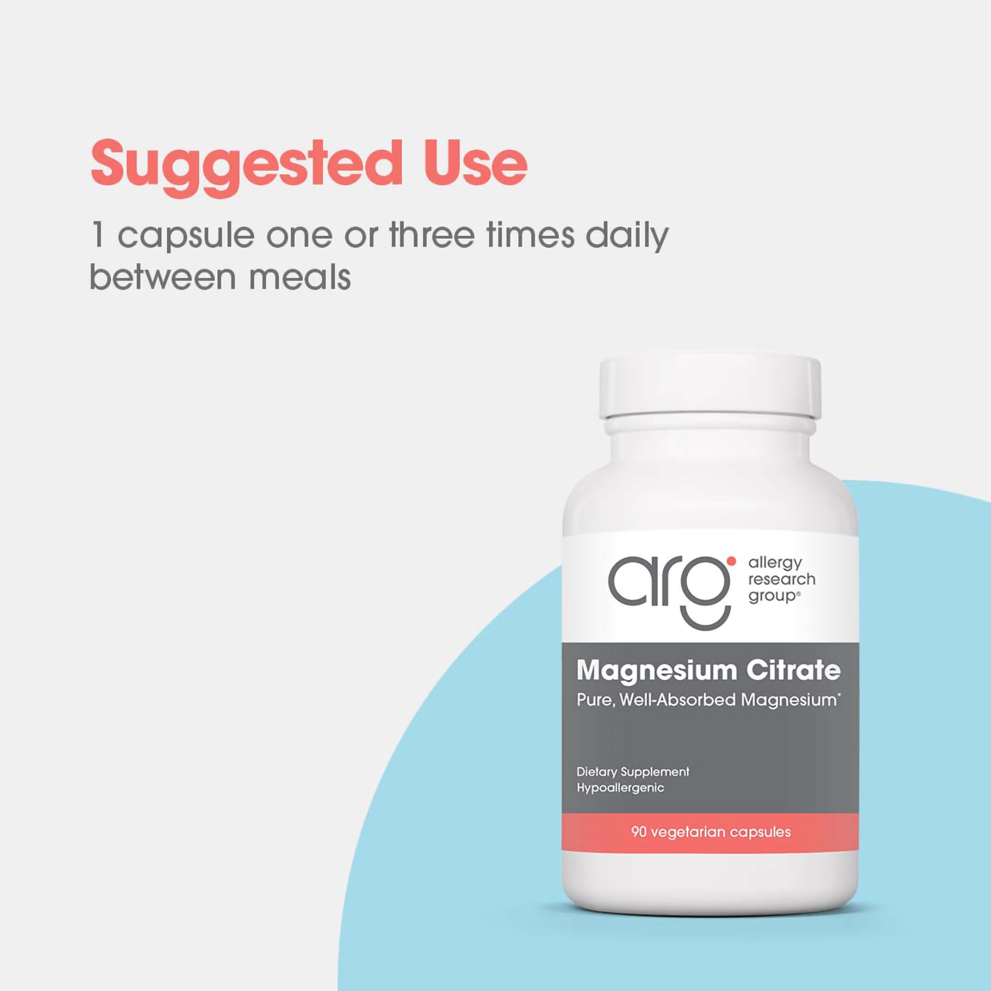 Allergy Research Group Magnesio Citrato en etiqueta, información clara de ingredientes