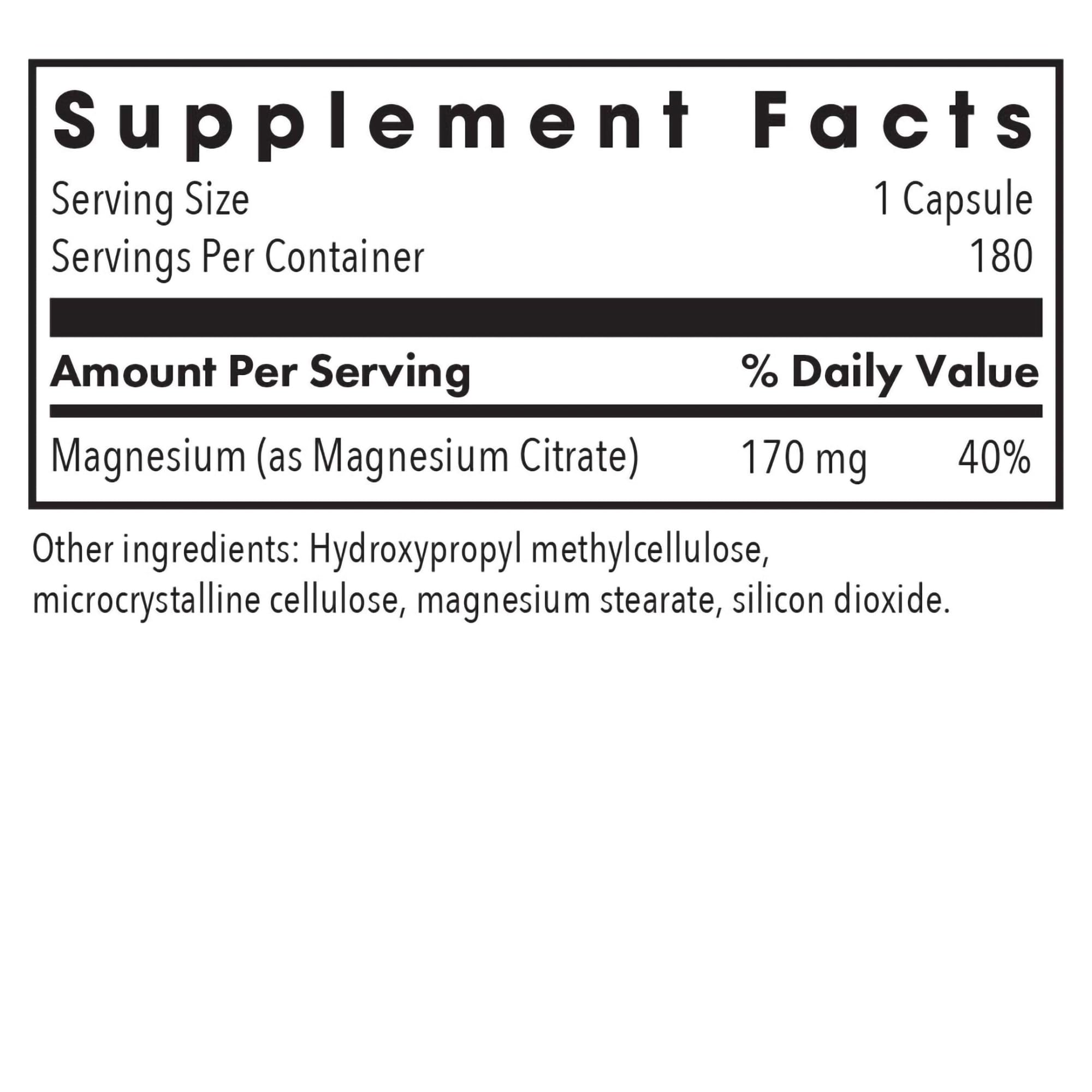 Allergy Research Group Magnesium Citrate: porciones para dosis diaria y soporte general.