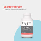 Allergy Research Group Multi-Vi-Min: cápsulas en mano para uso diario.
