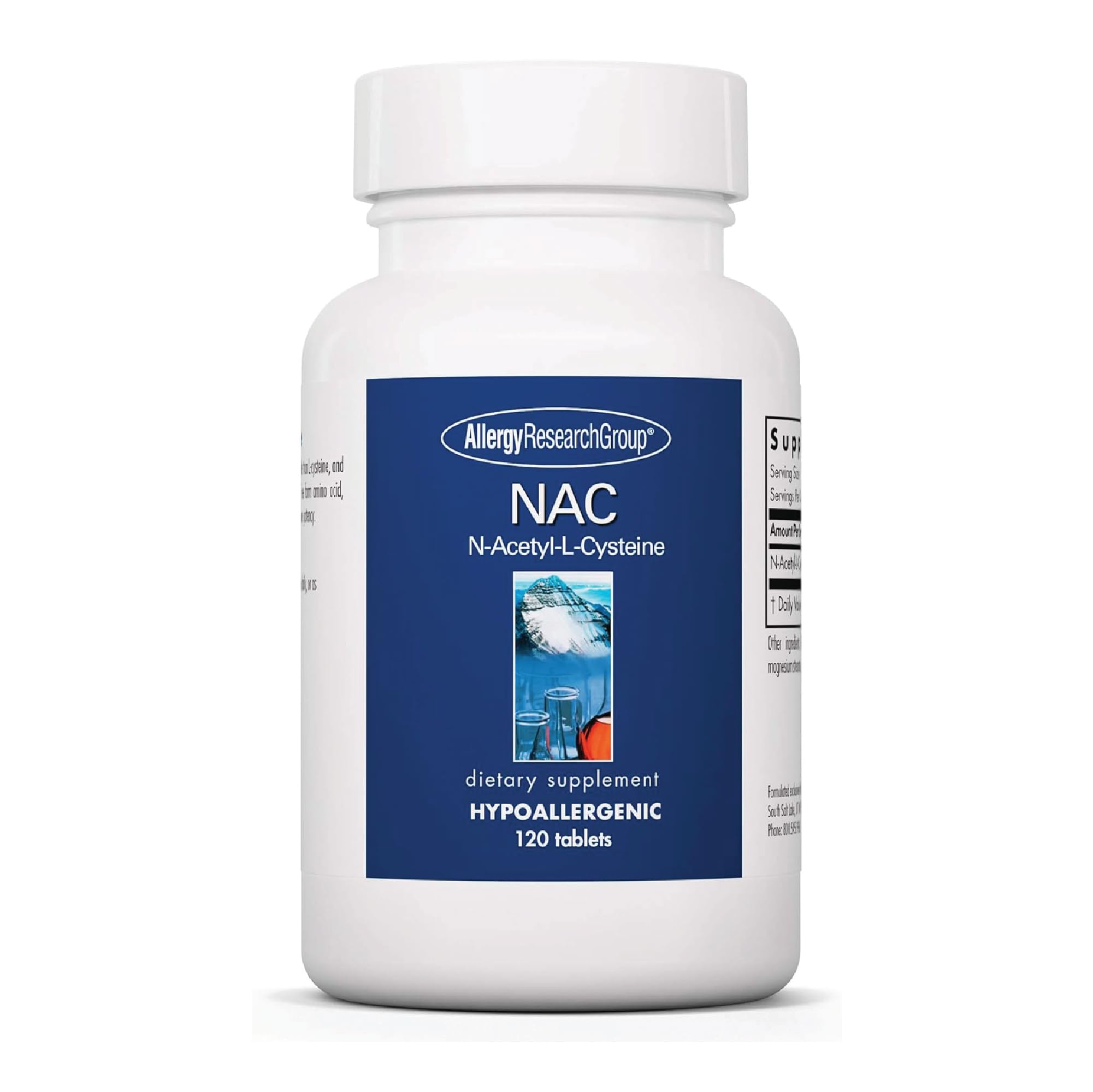 Allergy Research Group NAC frente de botella, suplemento hipoalergénico