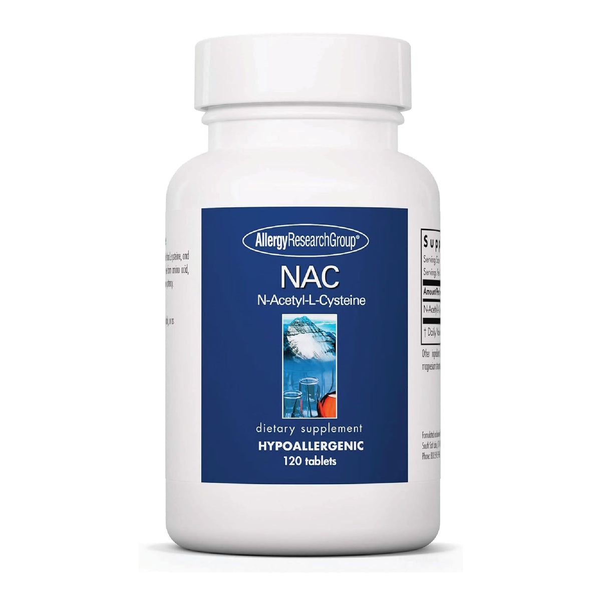Allergy Research Group NAC frente de botella, suplemento hipoalergénico