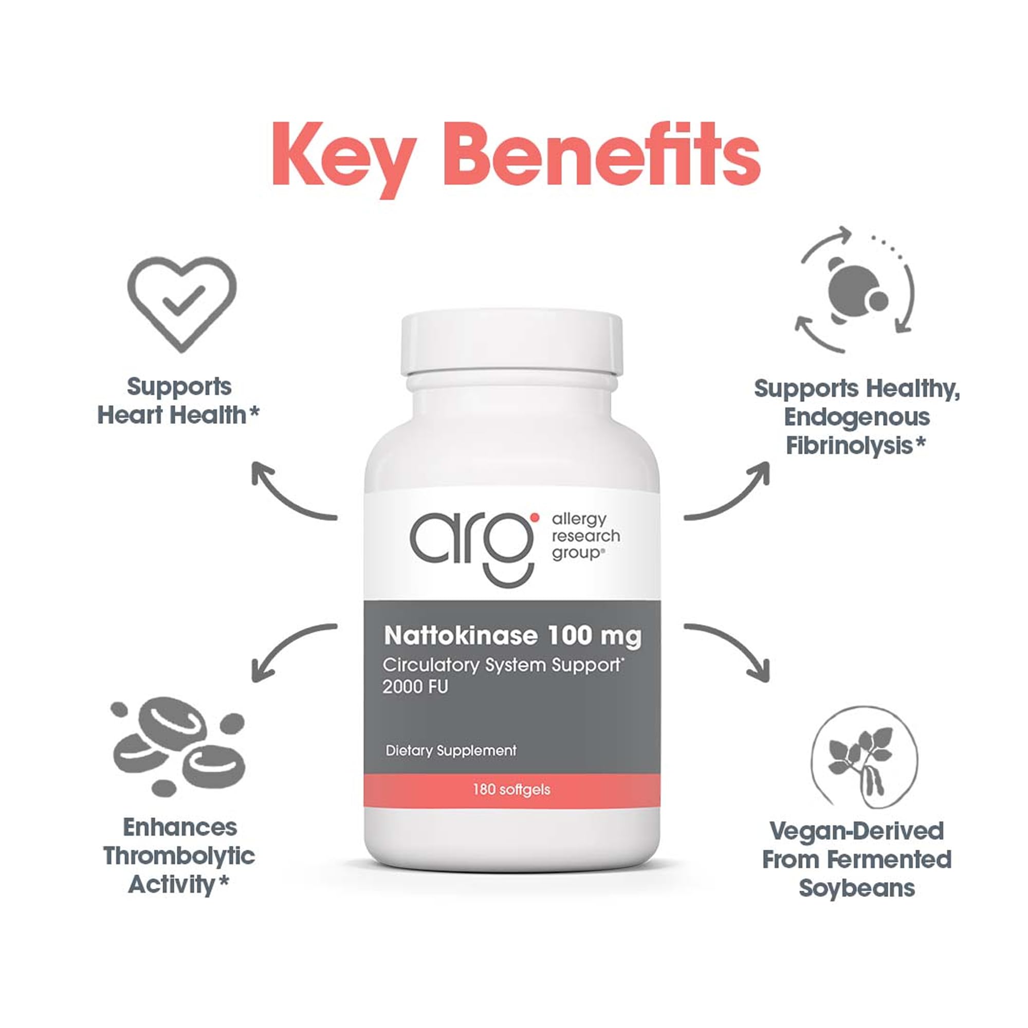 Allergy Research Group Nattokinase 100 mg: etiqueta lateral para identificar pureza y origen.