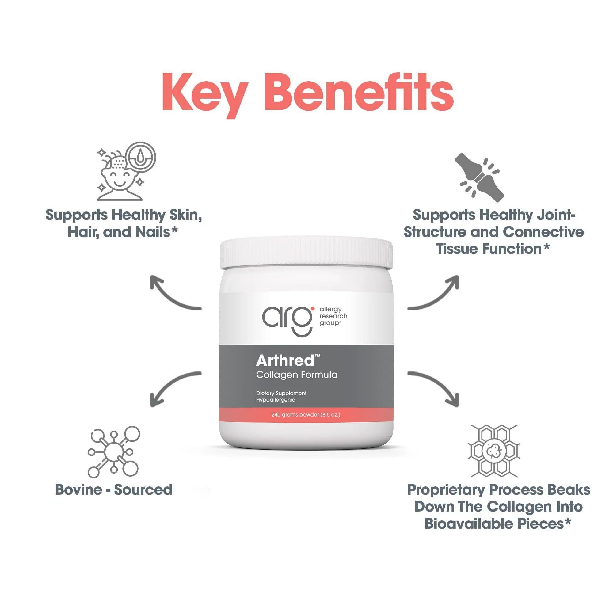 Allergy Research Group Nutricology Arthred: complemento hipoalergénico para piel, cabello y uñas.