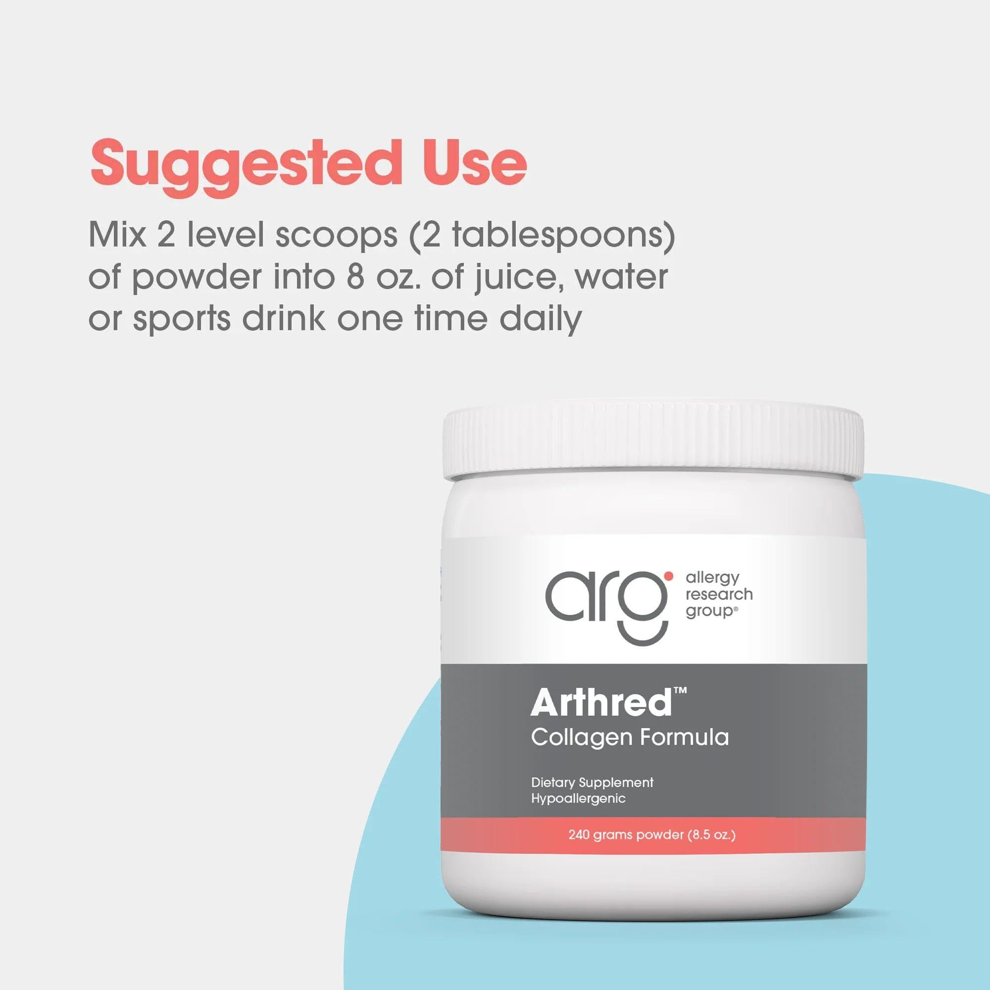 Allergy Research Group Nutricology Arthred: dosis diaria recomendada en jugo o agua.