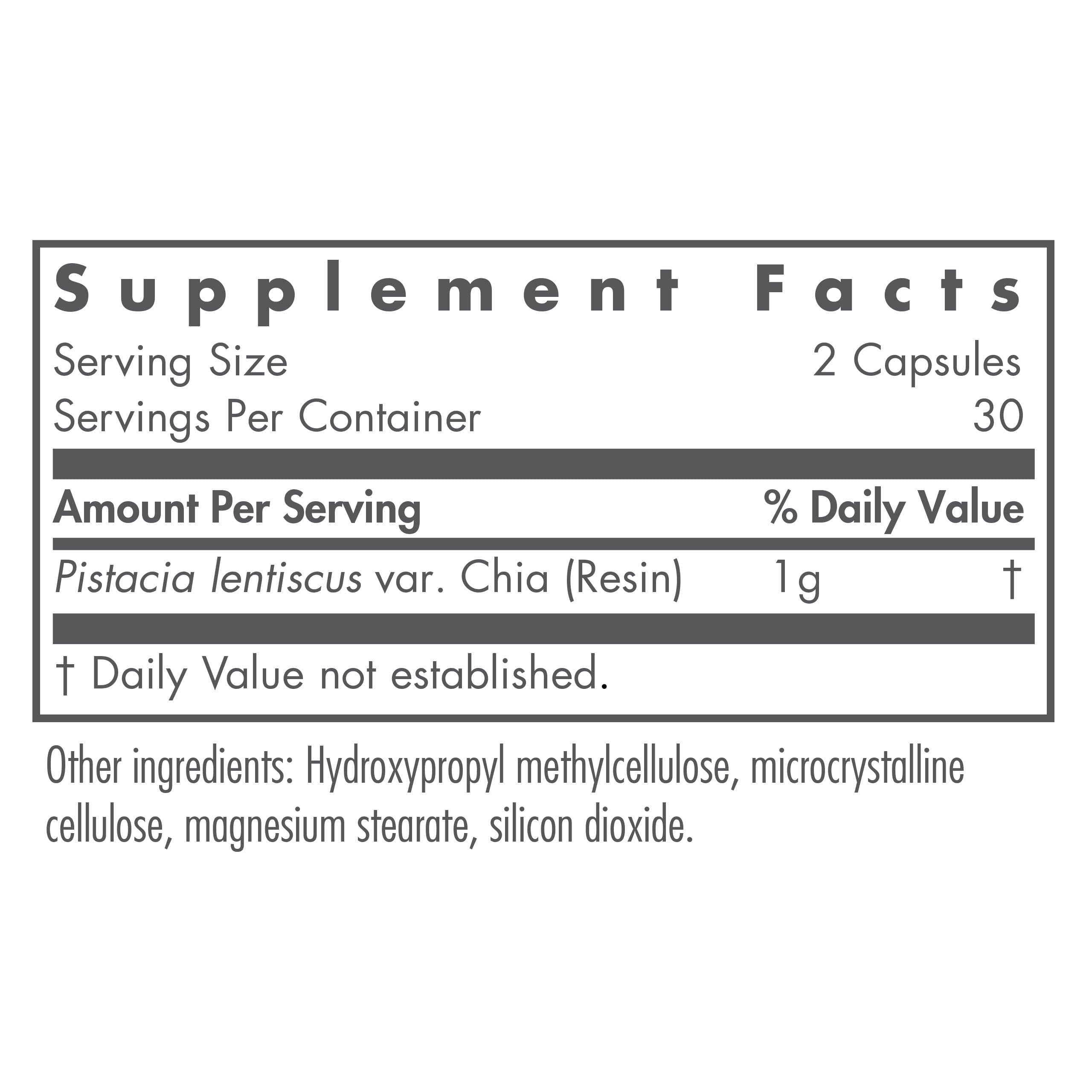 Cápsulas NutriCology Mastic Gum muestran dosis de 1000 mg por porción.