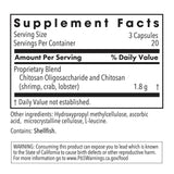 La etiqueta Nutricology MicroChitosan señala ingredientes y uso recomendado