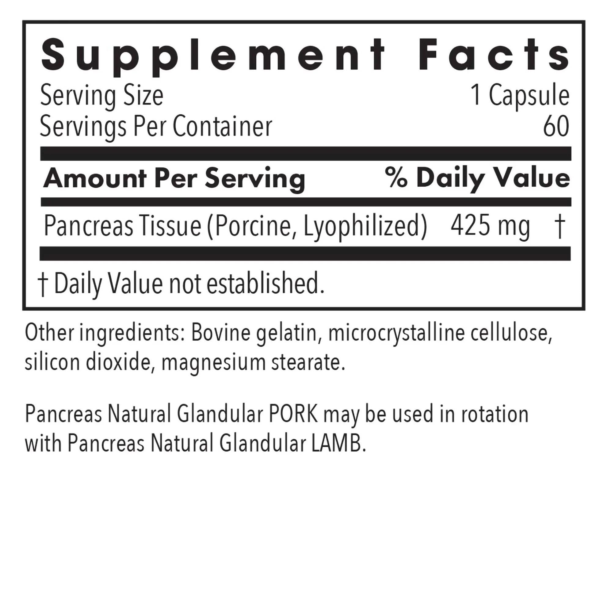 Allergy Research Group Nutricology etiqueta de pancréas de cerdo, frasco legible para identificar ingrediente natural