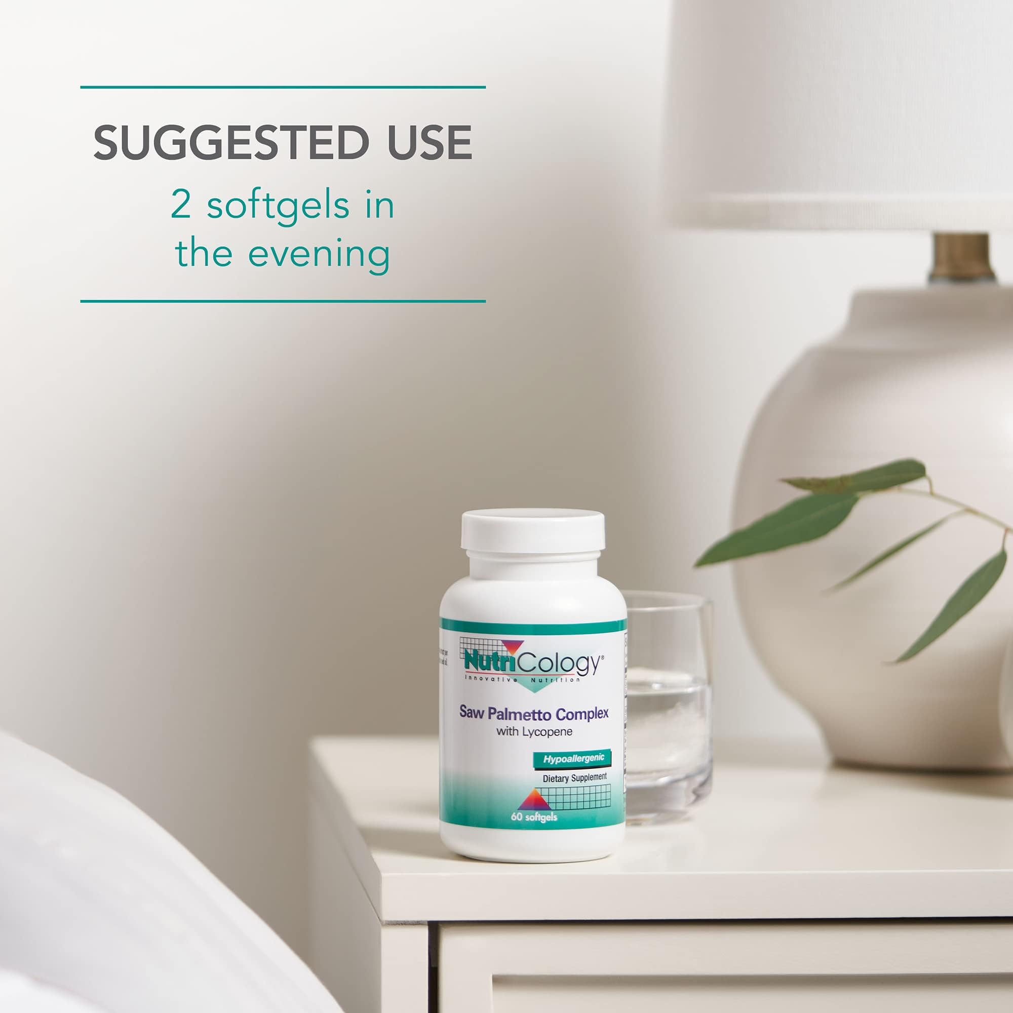 Dosis nocturna sugerida de Nutricology Saw Palmetto Complex, formato sencillo