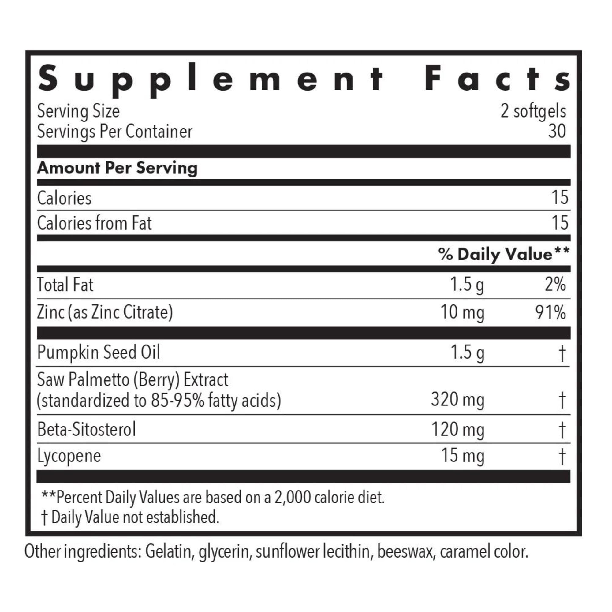Etiqueta frontal de Nutricology Saw Palmetto Complex, confianza y pureza visibles