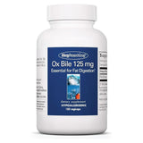 OxBile 125 mg 180 ct, botella frontal para revisar dosis y etiqueta.