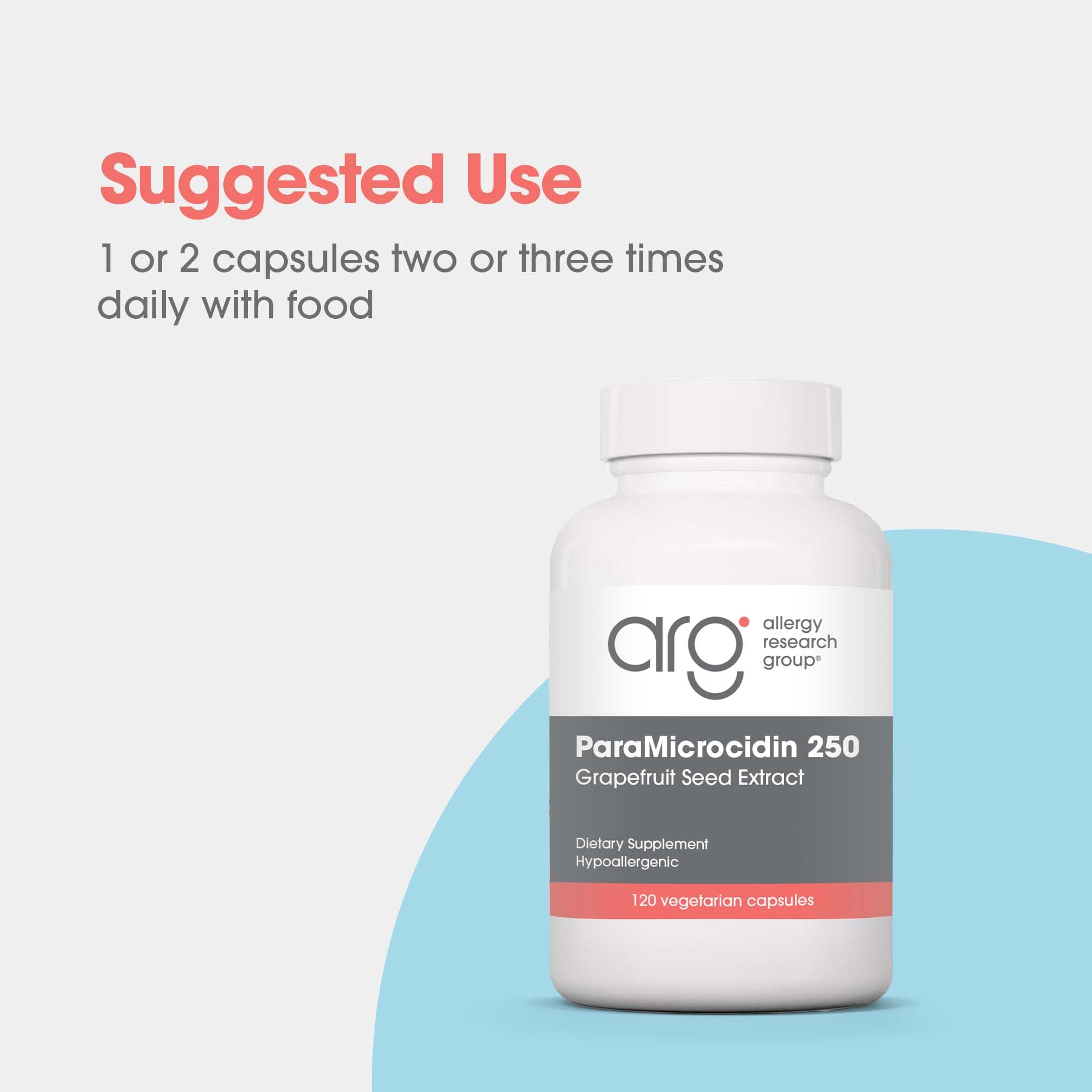 Allergy Research Group Paramicrocidin 250, frente del producto claro y compacto