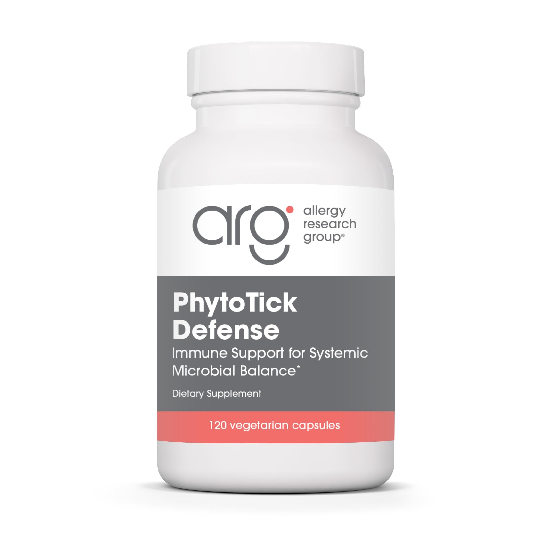 Allergy Research Group Phyto Tick Defense, botella de cápsulas vegetarianas, posible apoyo inmunitario diario.