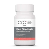 ARG Zinc Picolinato: botella con cápsulas vegetarianas para apoyar el sistema inmune.