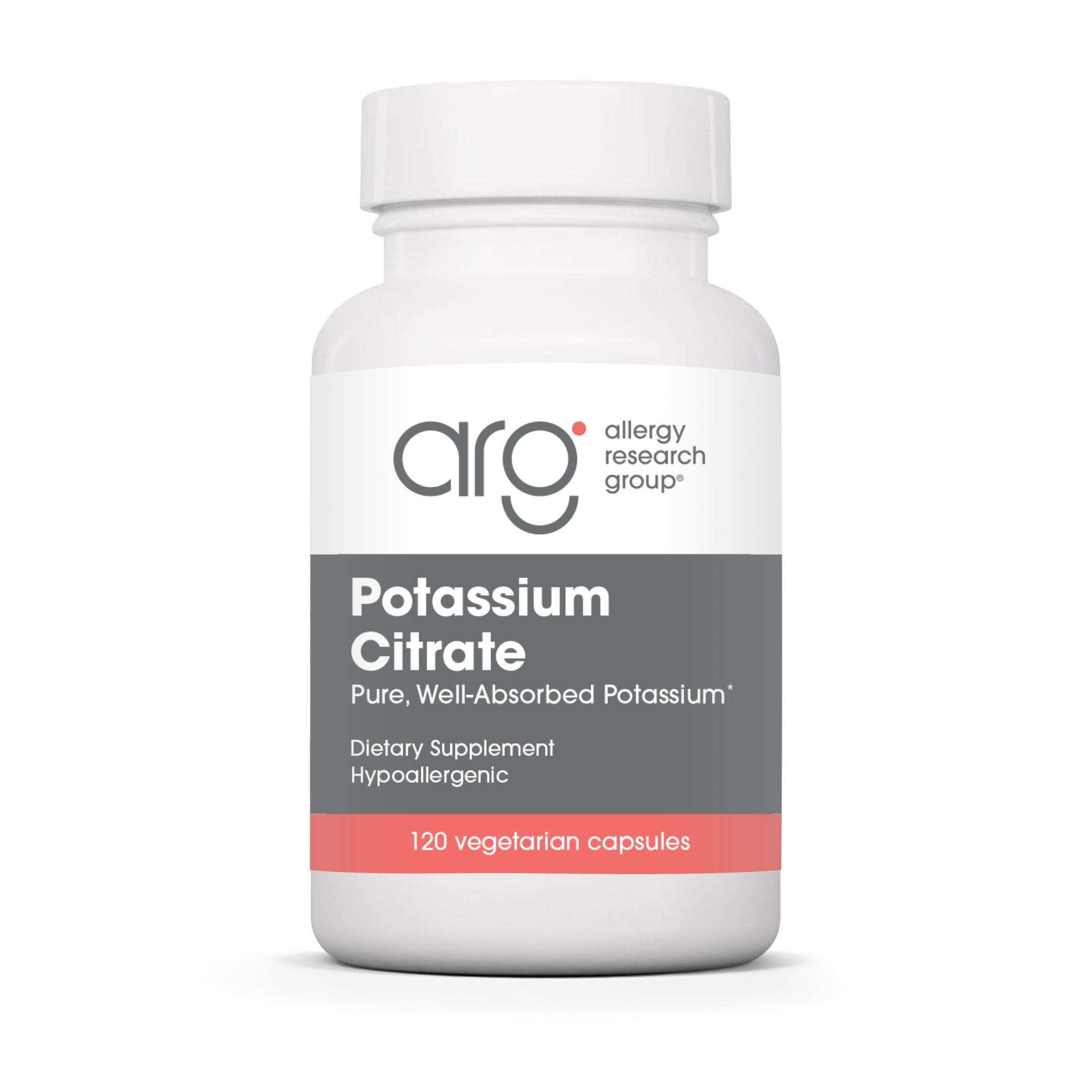 Allergy Research Group Potassium Citrate en botella, potasio de alta absorción.
