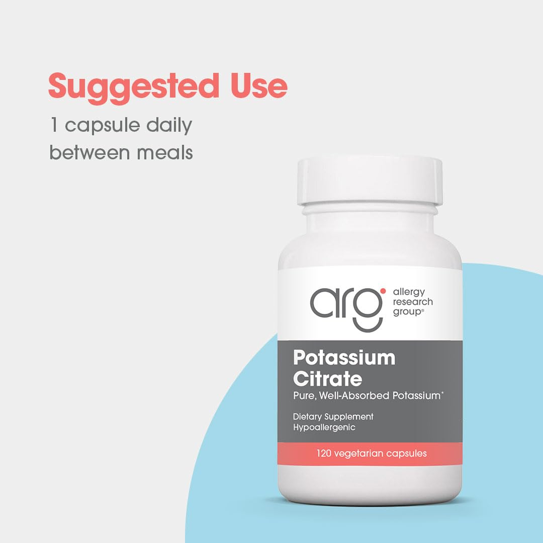 Allergy Research Group Potassium Citrate cápsulas para soporte muscular.