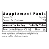 Allergy Research Group Potassium Citrate, etiqueta con pureza y beneficios visibles.
