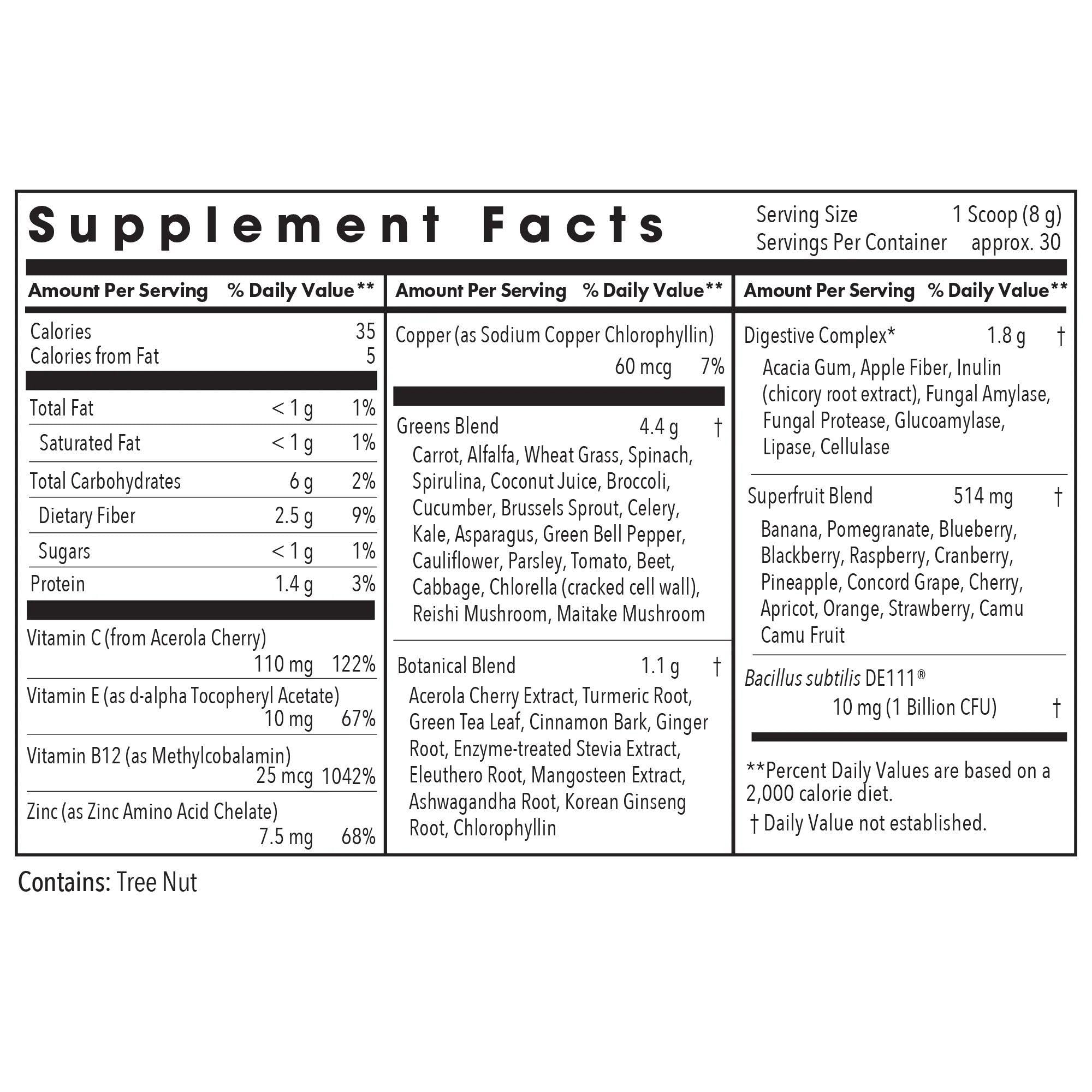 Allery Research Group Super Greens envase 240g, fácil de almacenar y usar.