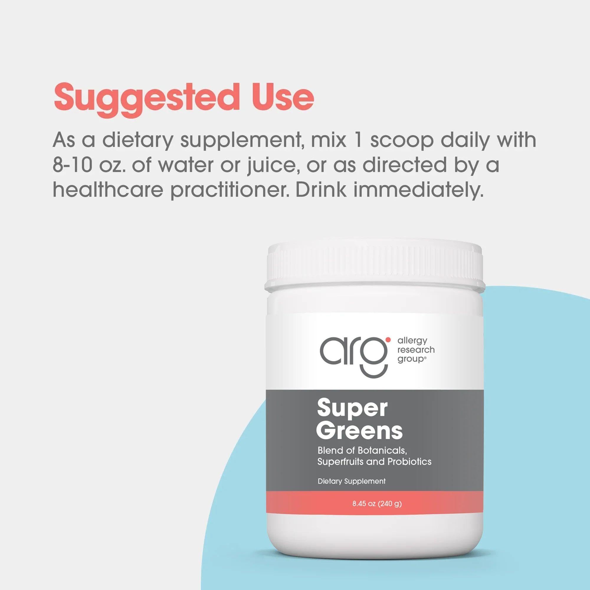 Allergy Research Group Super Greens espirulina y chlorella, fuente de nutrientes clave.