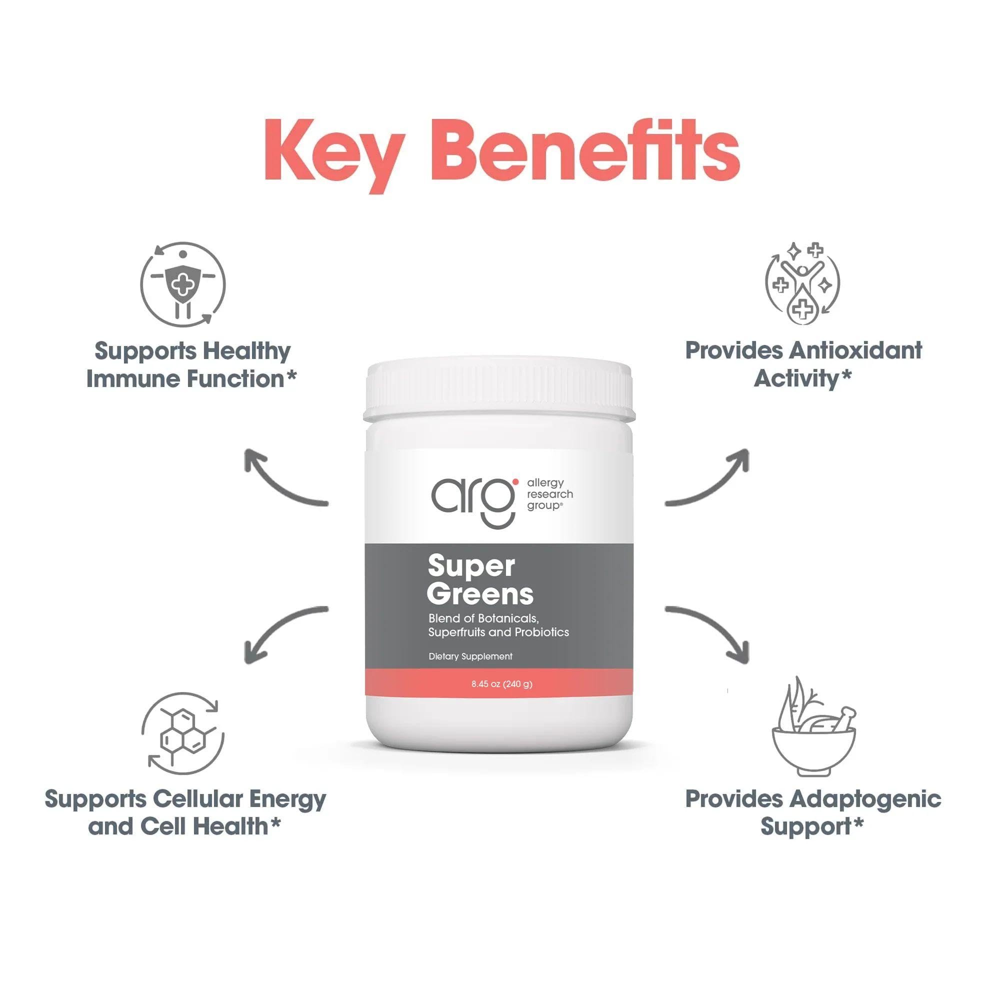 Allergy Research Group Super Greens mezcla para batidos suaves, sin grumos.