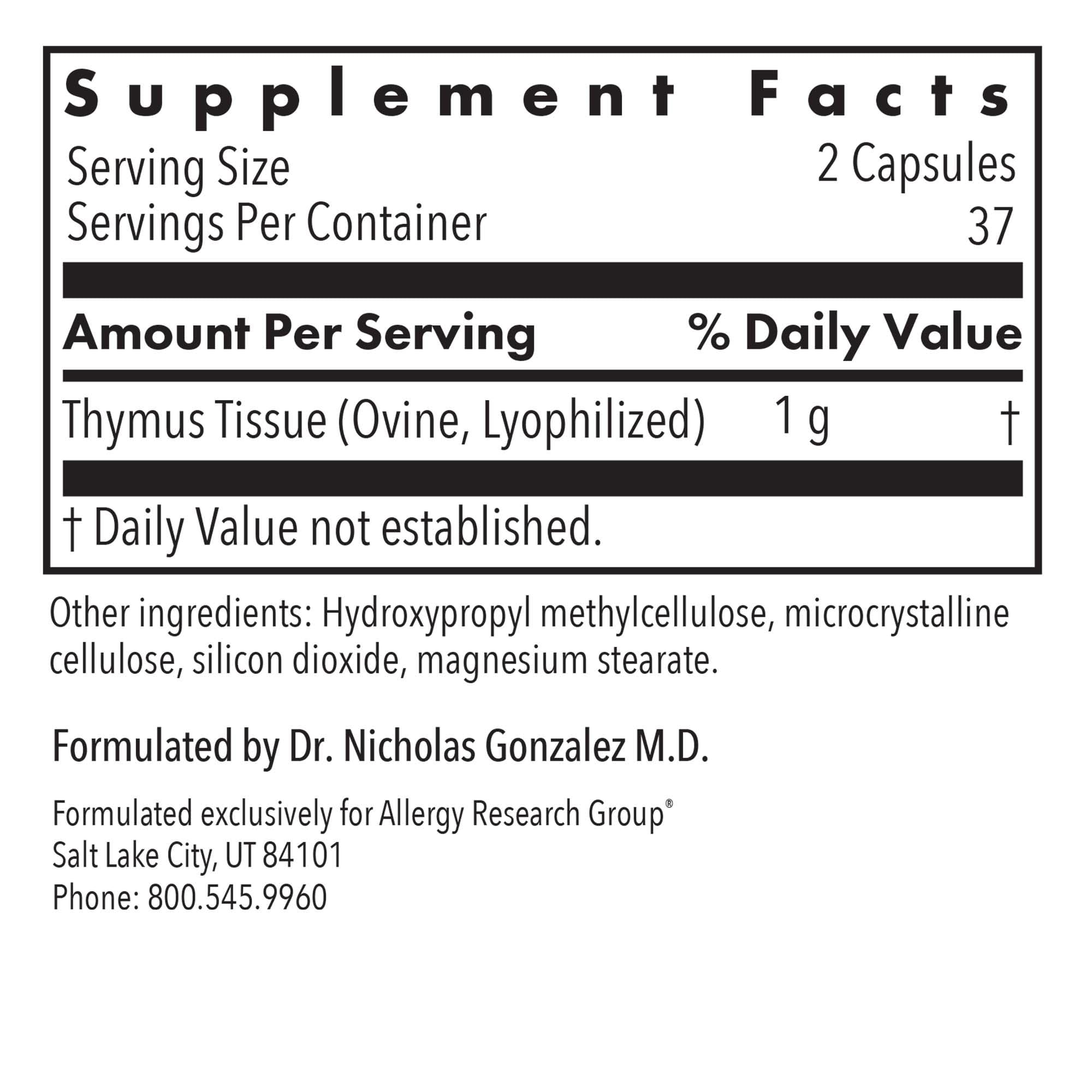 Allergy Research Group Timo: etiqueta clara destacando ingredientes y origen.