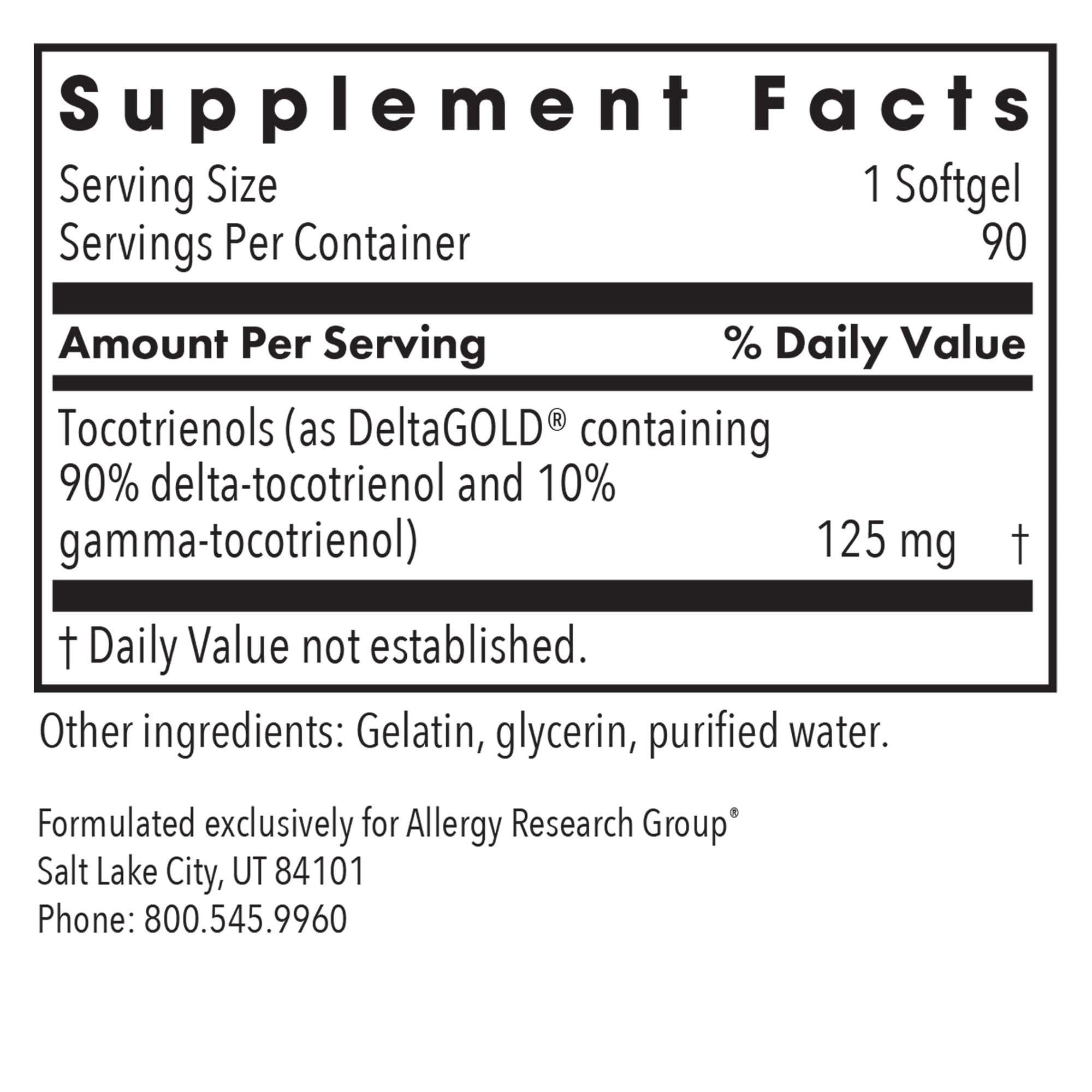 Allergy Research Group Delta-Fraction Tocotrienols, mezcla gamma-delta, antioxidante