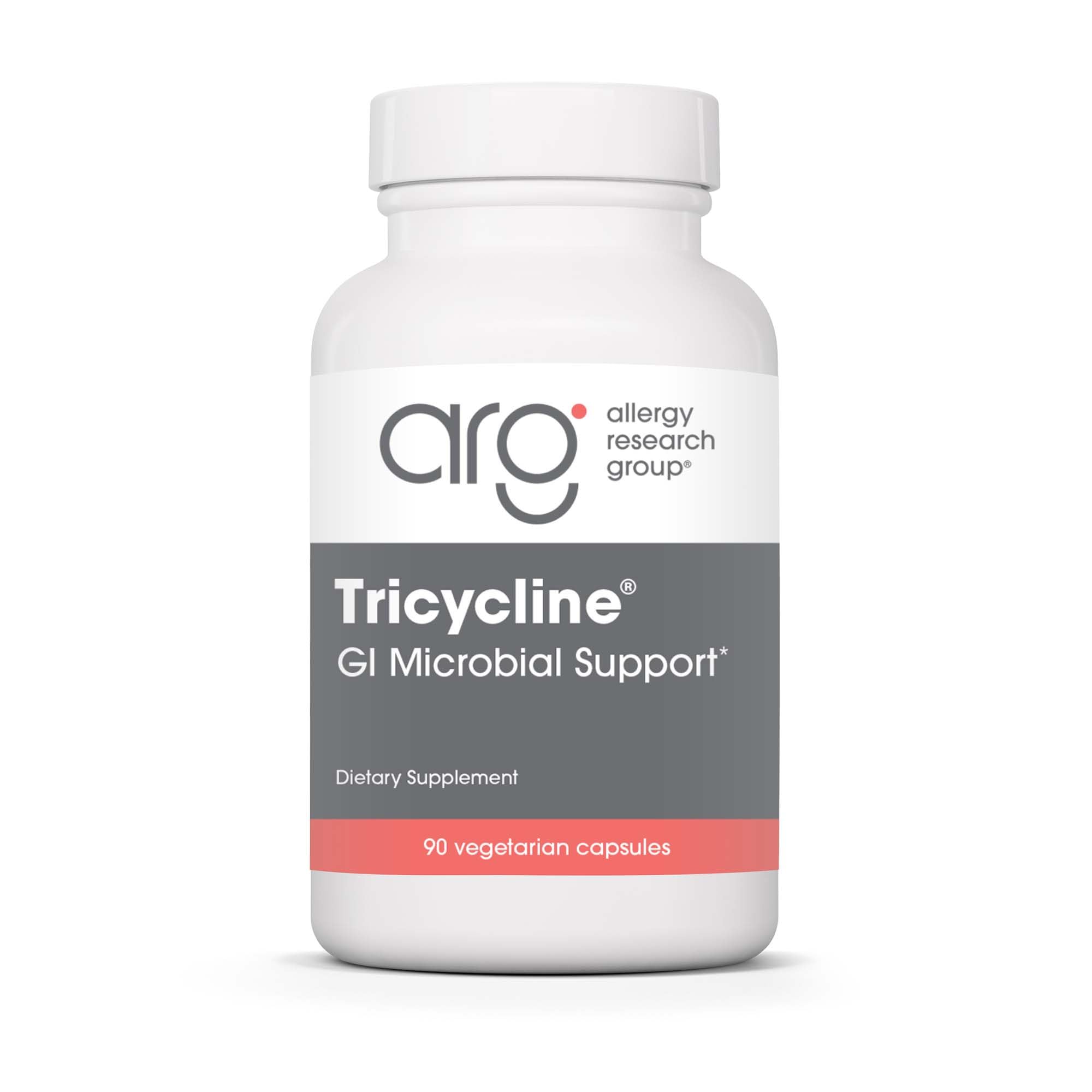 Allergy Research Group Tricycline, botella de cápsulas, apoyo al equilibrio intestinal.