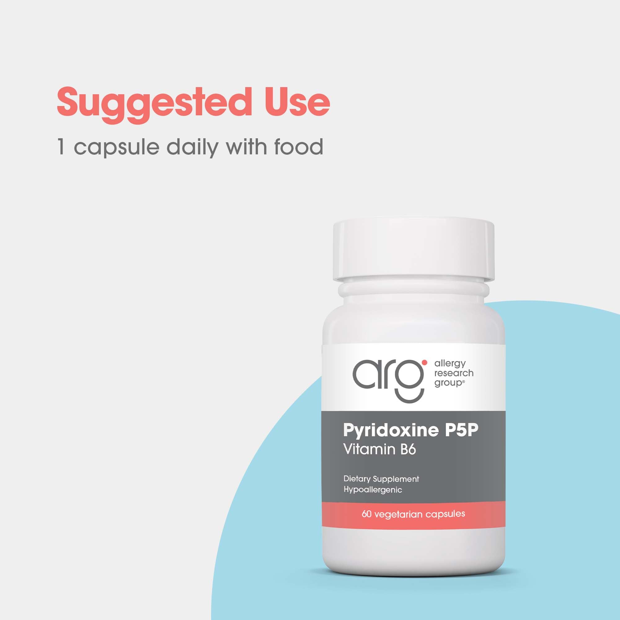 Allergy Research Group Pyridoxina P5P, cápsula con comida para una experiencia de consumo suave.