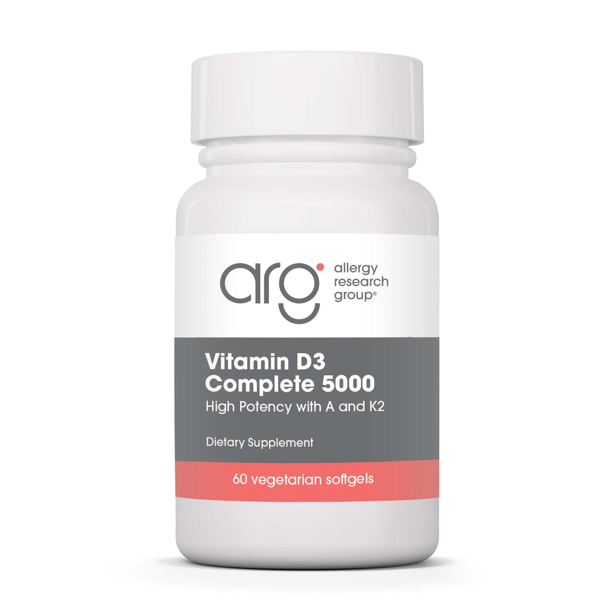 Allergy Research Group Vitamin D3 Complete 5000 en botella, apoyo diario para la salud ósea.