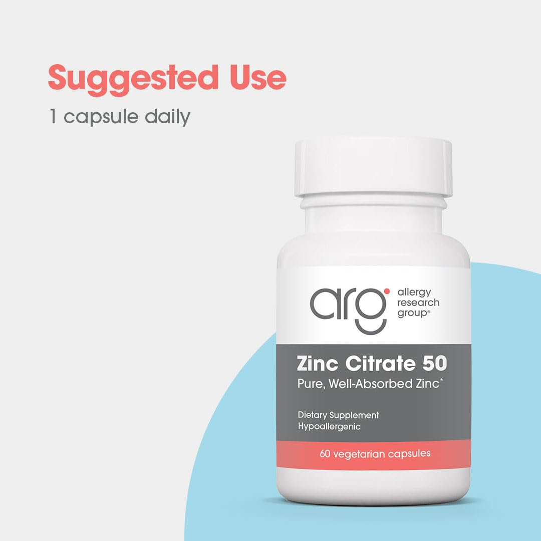 Allergy Research Group Zinc Citrato en frasco, toma diaria fácil