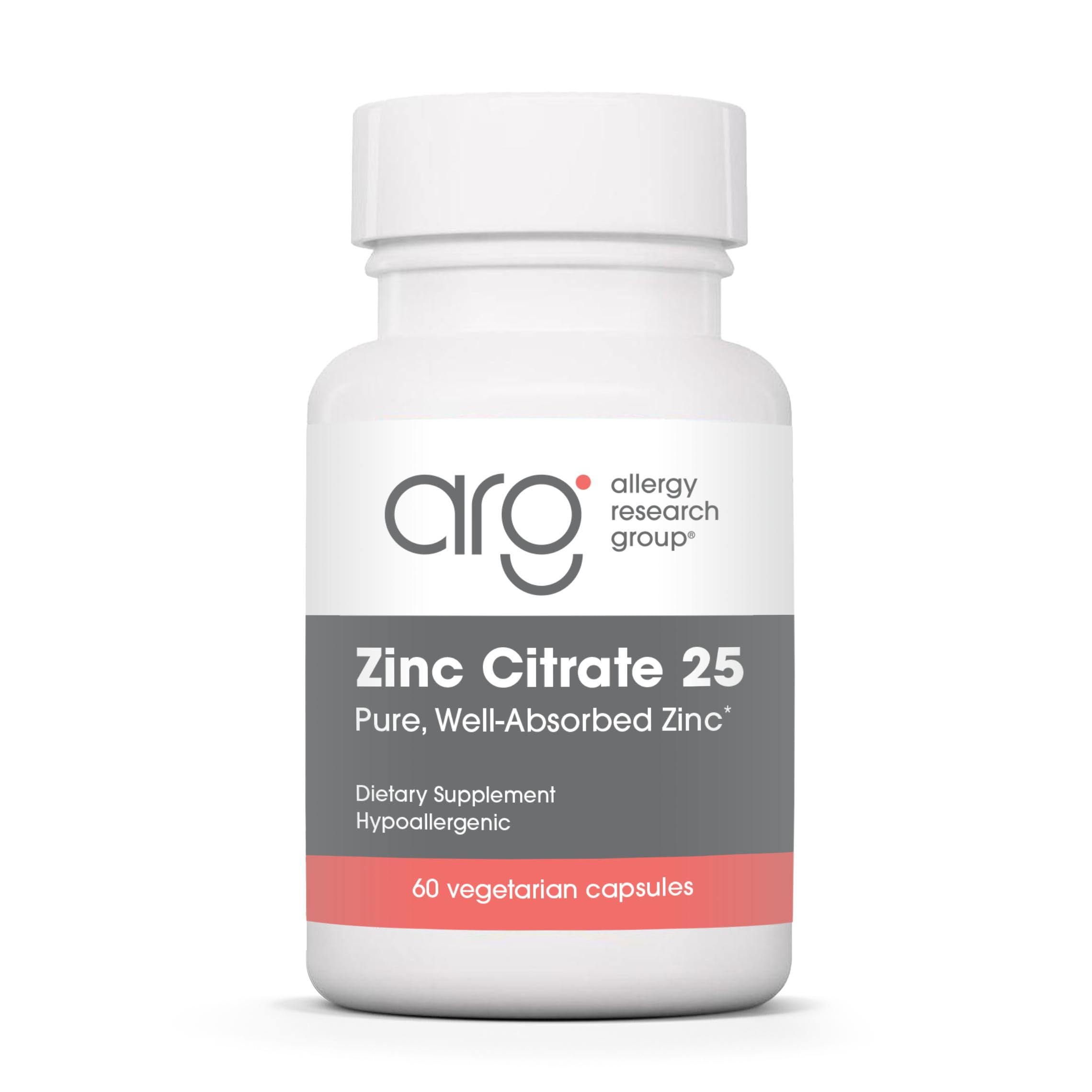Allergy Research Group Zinc Citrate: botella de cápsulas para uso diario