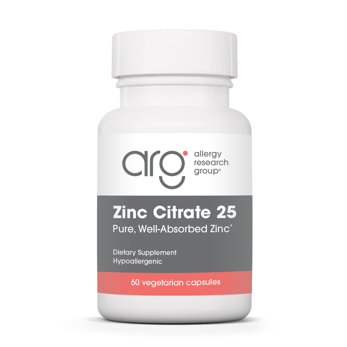 Allergy Research Group Zinc Citrate: botella de cápsulas para uso diario