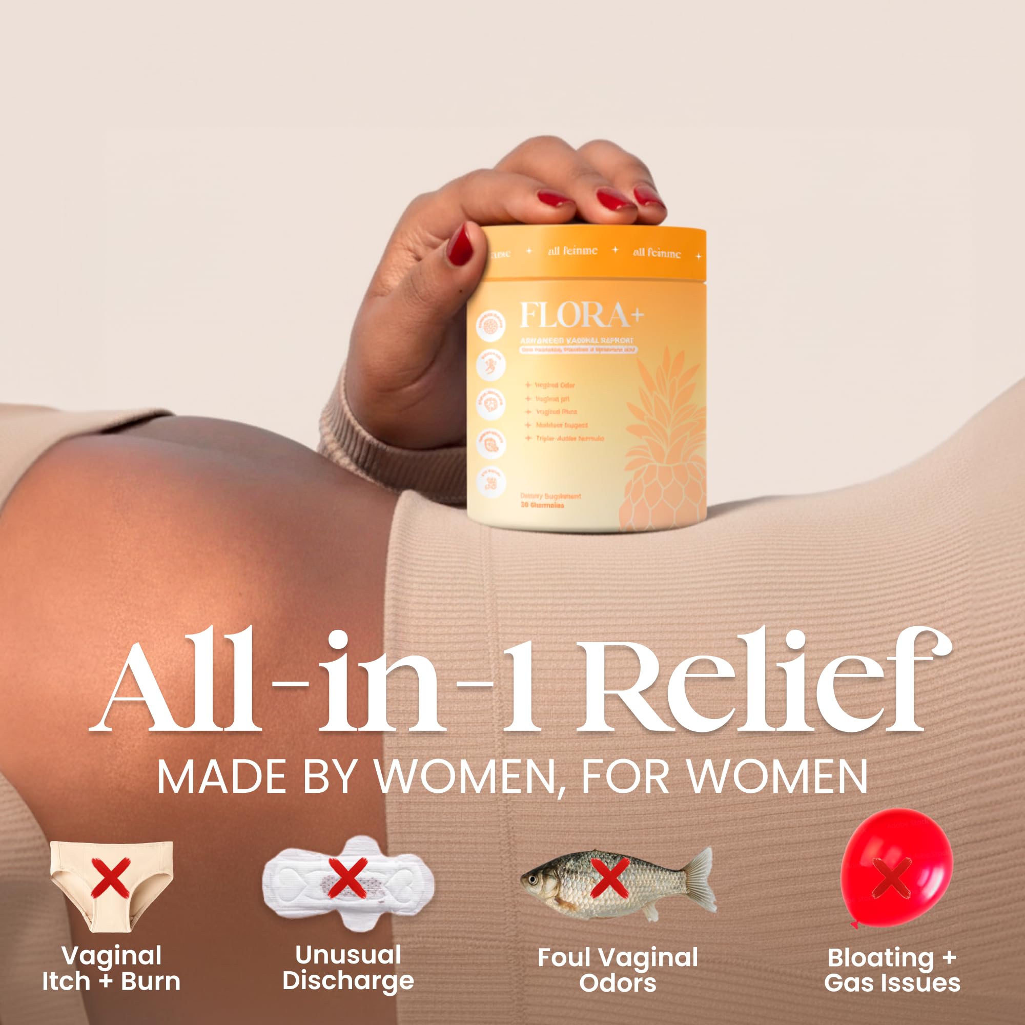 ALLFEMME Flora+ gomitas sabor piña detalle: sabor agradable y fácil ingesta diaria.