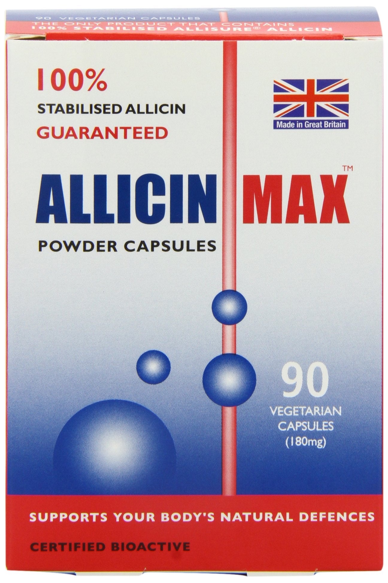 ALLICINMAX Allicin Max en botella, cápsulas vegetales de fácil ingesta diaria.
