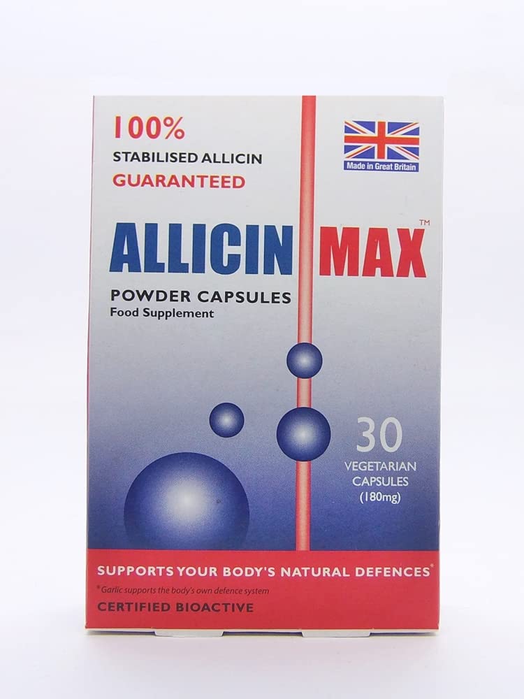 ALLICINMAX: botella de cápsulas para absorción rápida y conveniente.