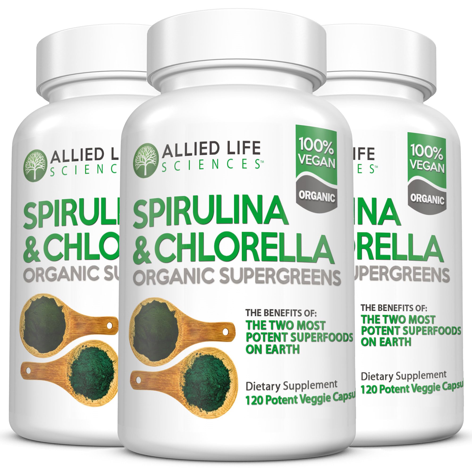 Allied Life Sciences Spirulina y Chlorella: textura de polvo verde fresca.