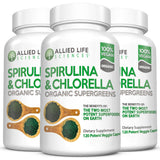 Allied Life Sciences Spirulina y Chlorella: textura de polvo verde fresca.