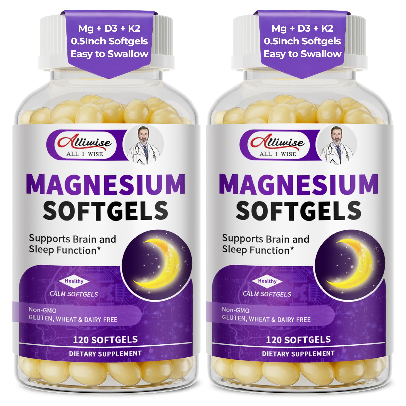 Alliwise magnesio glicinato 400 mg softgel en botella para toma diaria cómoda.