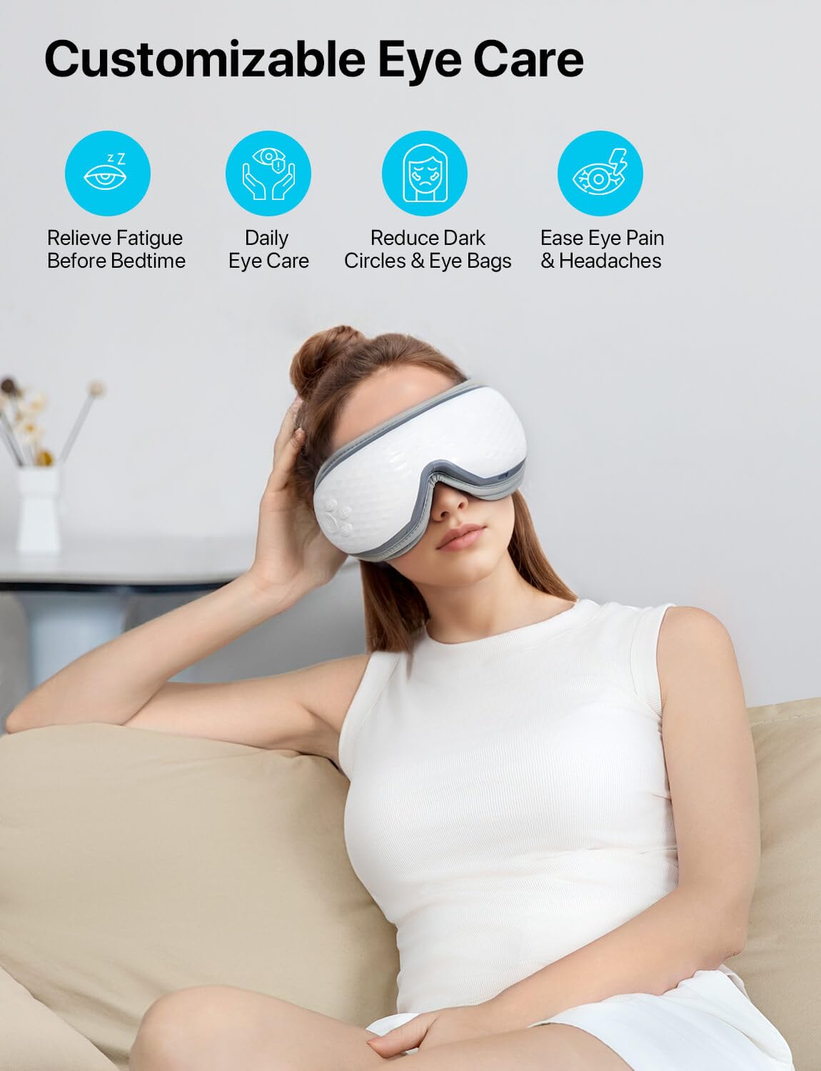 ALLJOY Masajeador ocular con calor suave 104°F para relajar la mirada.
