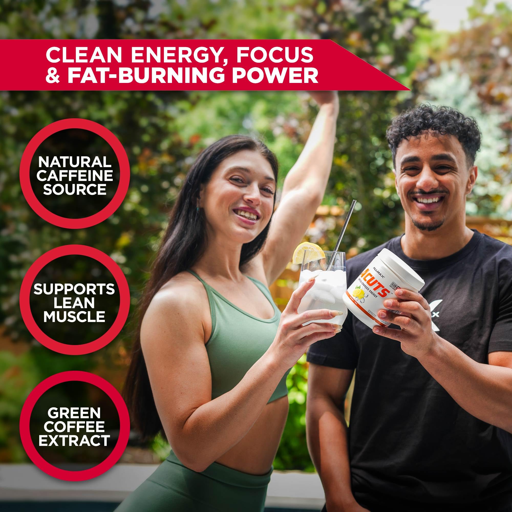 Etiqueta de ALLMAX ACUTS Amino Energy destaca cafeína natural