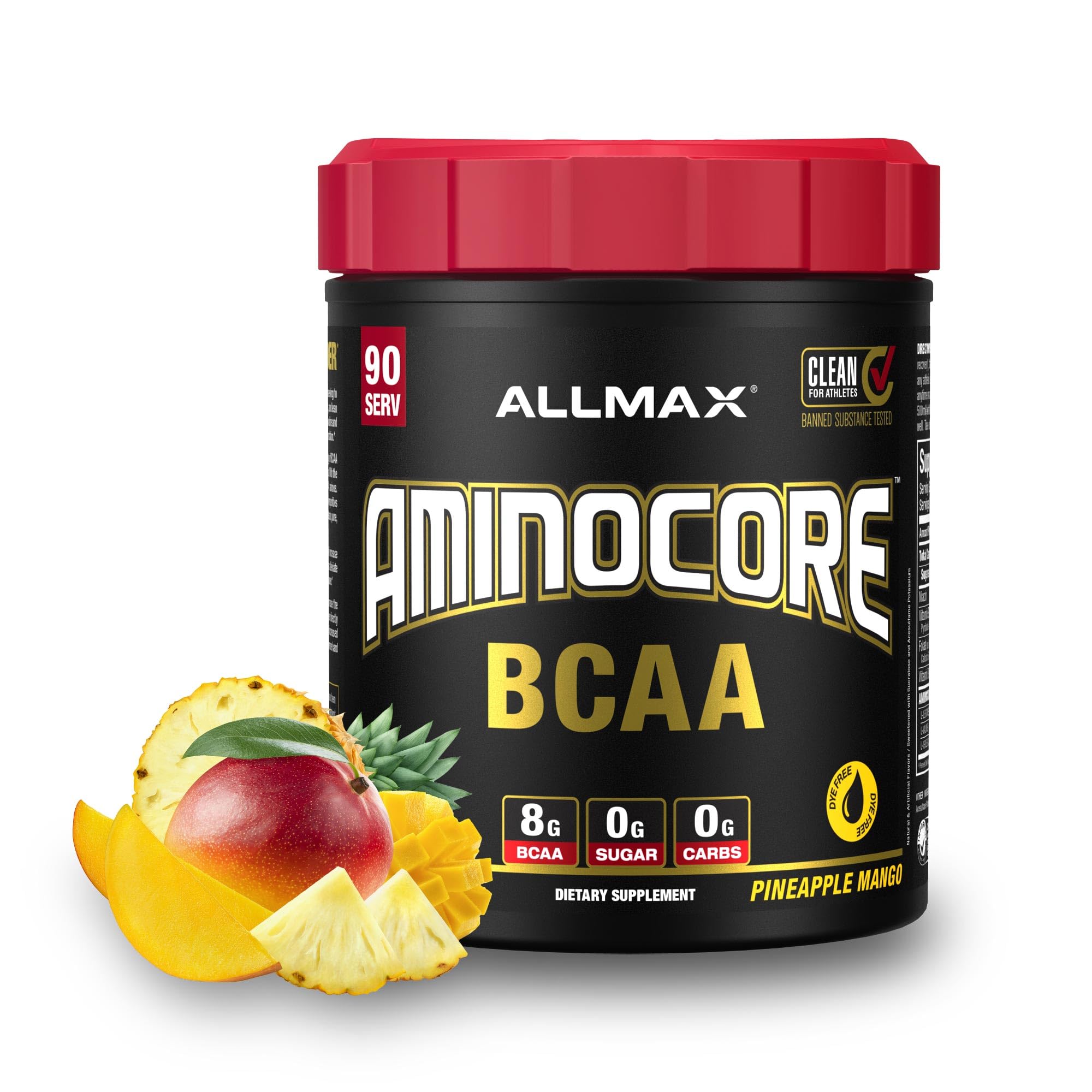 ALLMAX AMINOCORE en botella vertiendo en vaso para recuperación muscular