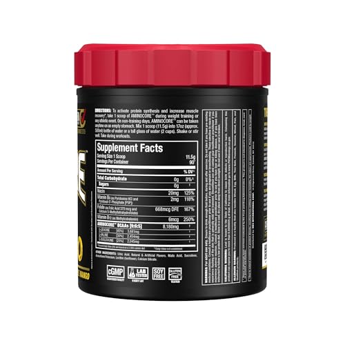 ALLMAX AMINOCORE etiqueta en primer plano con sabor y datos de BCAA