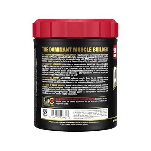 ALLMAX AMINOCORE sabor Fruta Punch con cuchara medidora para dosis precisa.